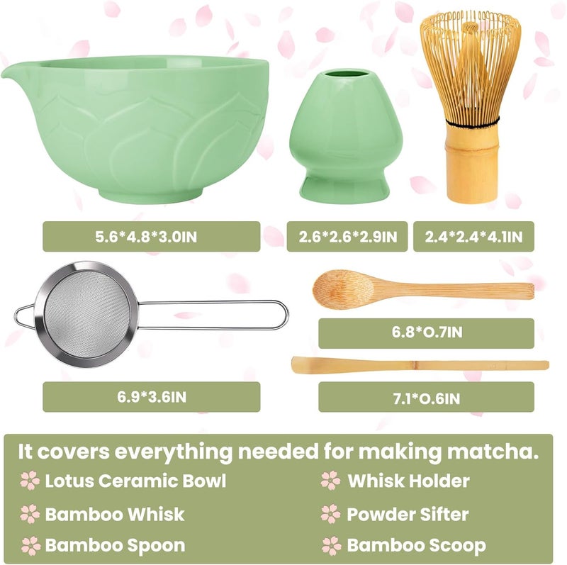 RANERANE Matcha Whisk Set, Lotus Cyan Ceramic Matcha Set Includes Matcha Bowl, Matcha Whisk (Chasen) and Holder, Sifter, Bamboo Scoop & Spoon - 6 Pcs Matcha Kit for Matcha Lovers - Image 2
